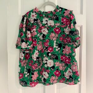 J. Crew green floral ruffle blouse